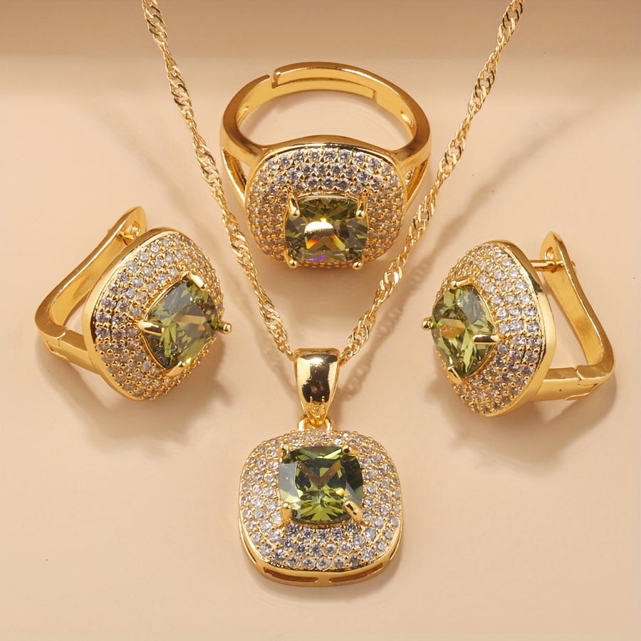 Women's 18K Gold-Plated Square Mosaic Jewelry Set — Gift for All Occasions